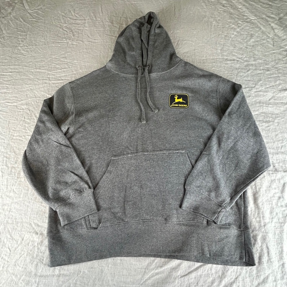 John Deere Womens Gray Floral Logo Pullover Hoodie Sweatshirt Large Heathered